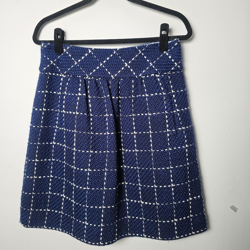 Maeve Anthropologie Womens‎ Wool Blend Plaid Mini Skirt 6 Blue Preppy Academia